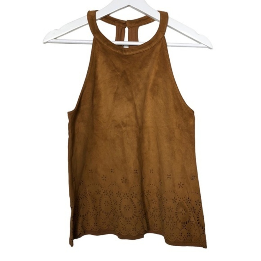 Zara Suede Cognac Sleeveless Paisley Blouse